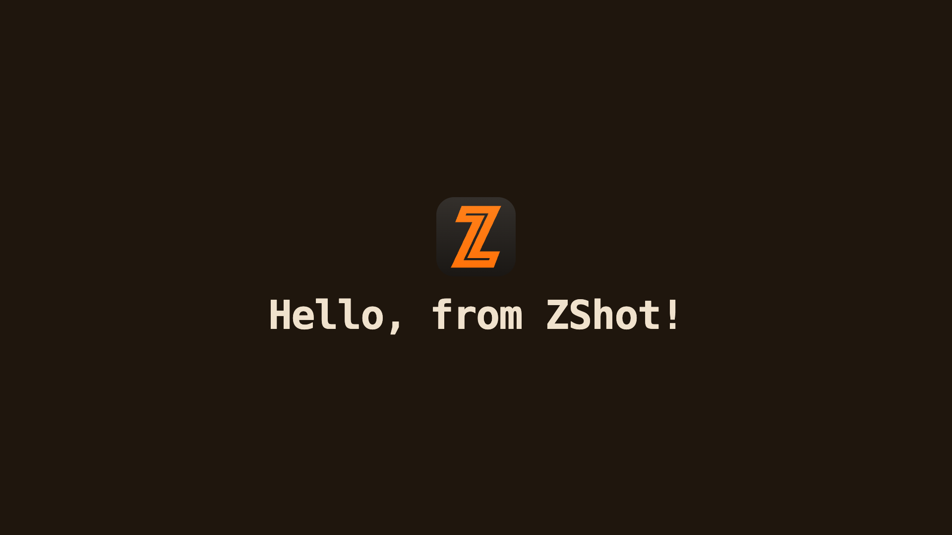 The Hello from ZShot page settled to its dark final frame